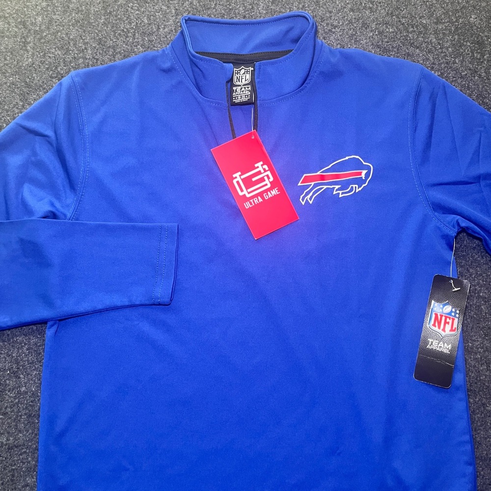 Ultra Game Buffalo Bills Quarter Zip Pullover Boys‎ Size 18-20 Blue New NFL Team